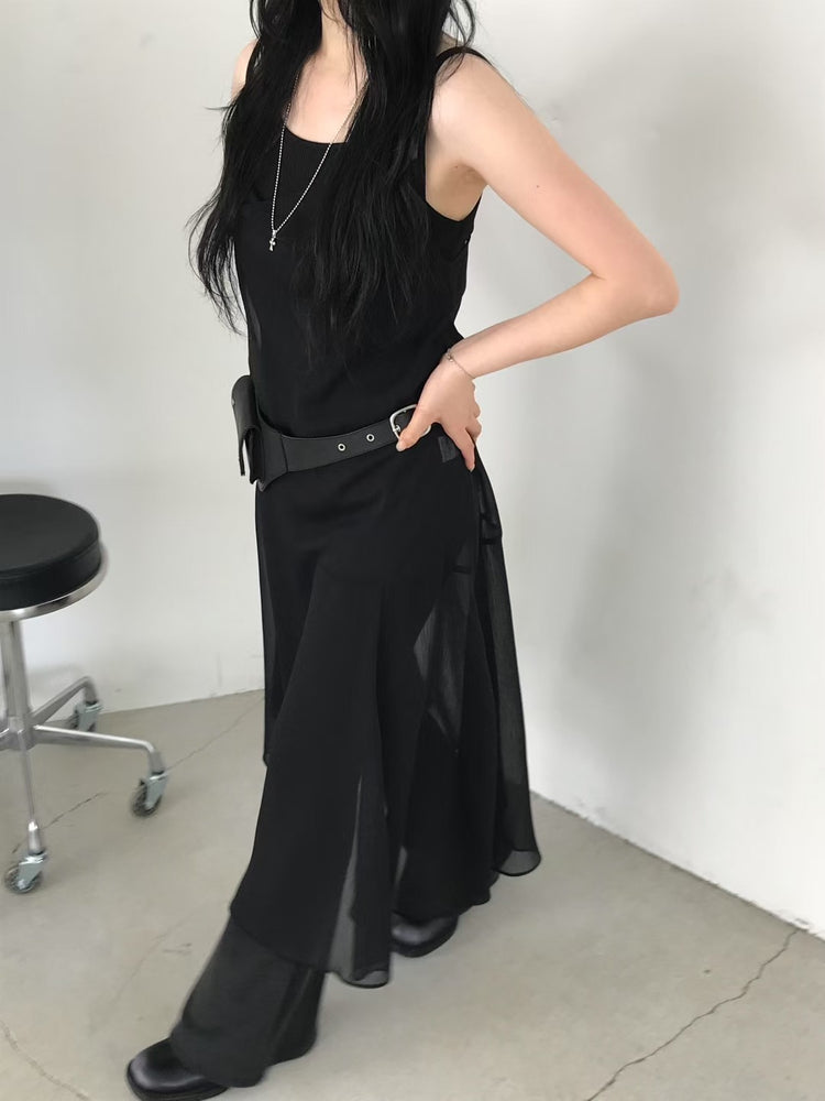 極美透膚不規則裙擺連身裙