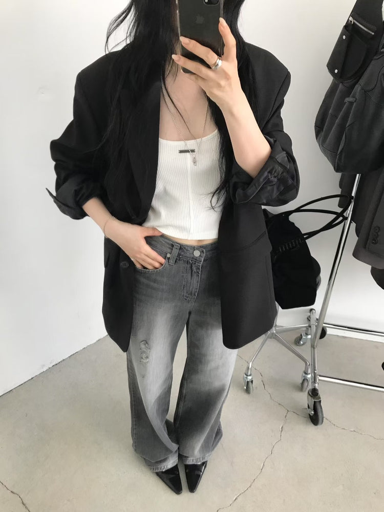 美刷色破壞感細節軟牛仔褲