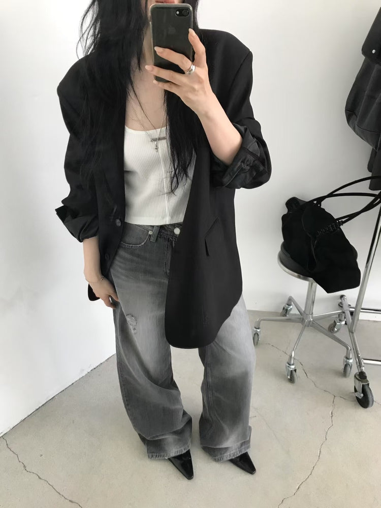 美刷色破壞感細節軟牛仔褲