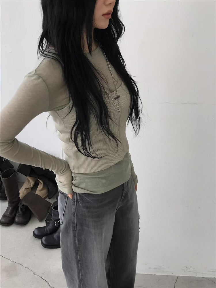 美刷色破壞感細節軟牛仔褲