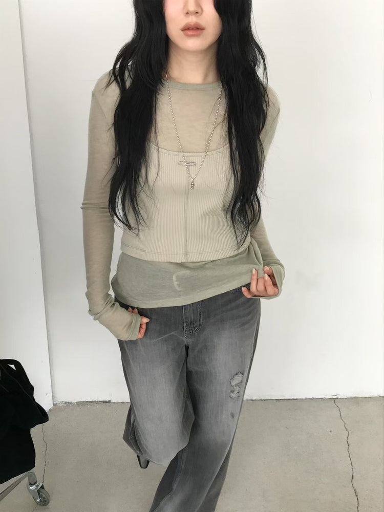 美刷色破壞感細節軟牛仔褲