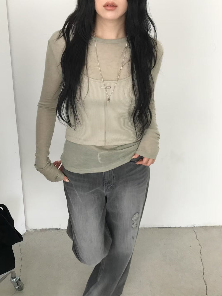 美刷色破壞感細節軟牛仔褲