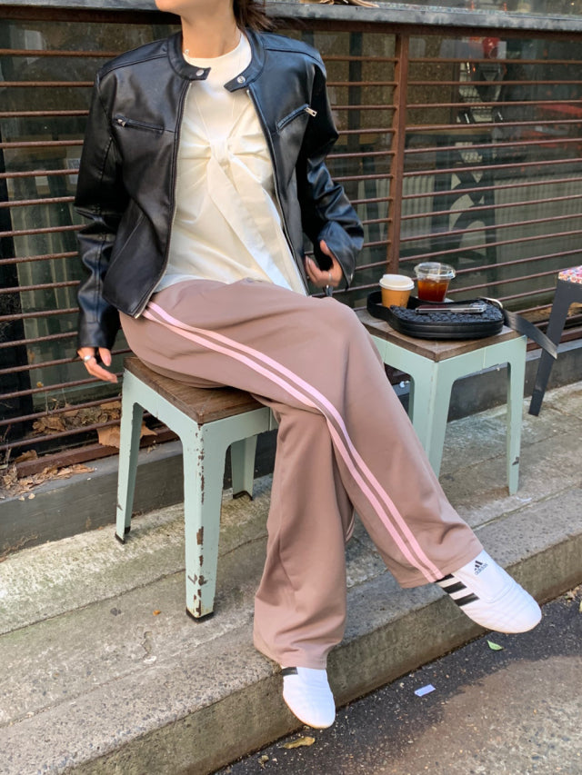 撞色壓線抽繩繭型休閒褲