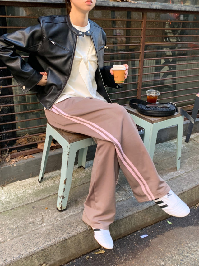 撞色壓線抽繩繭型休閒褲
