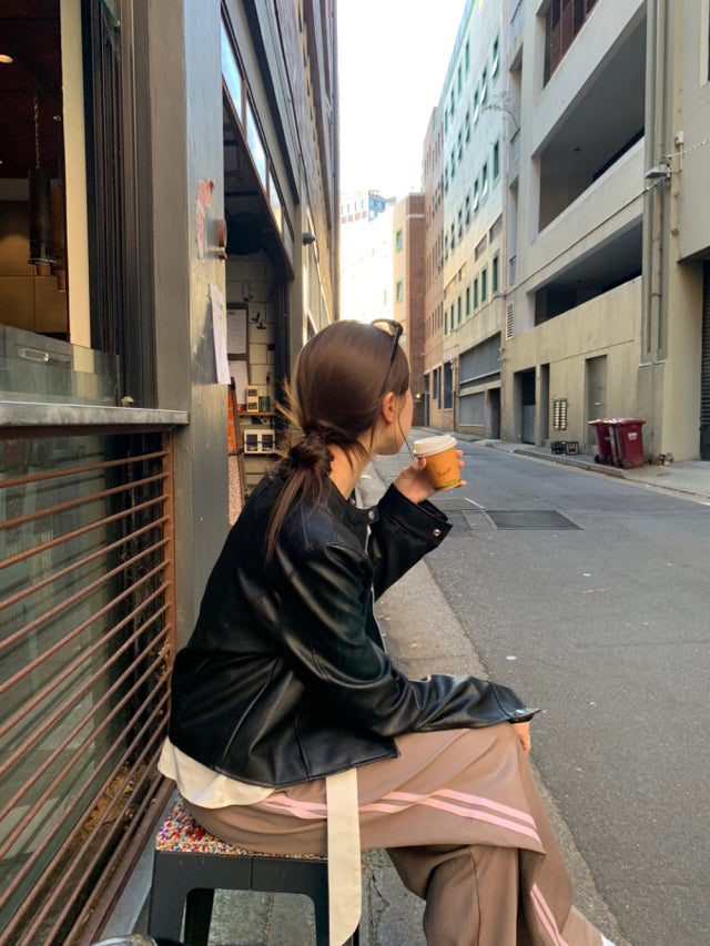 撞色壓線抽繩繭型休閒褲