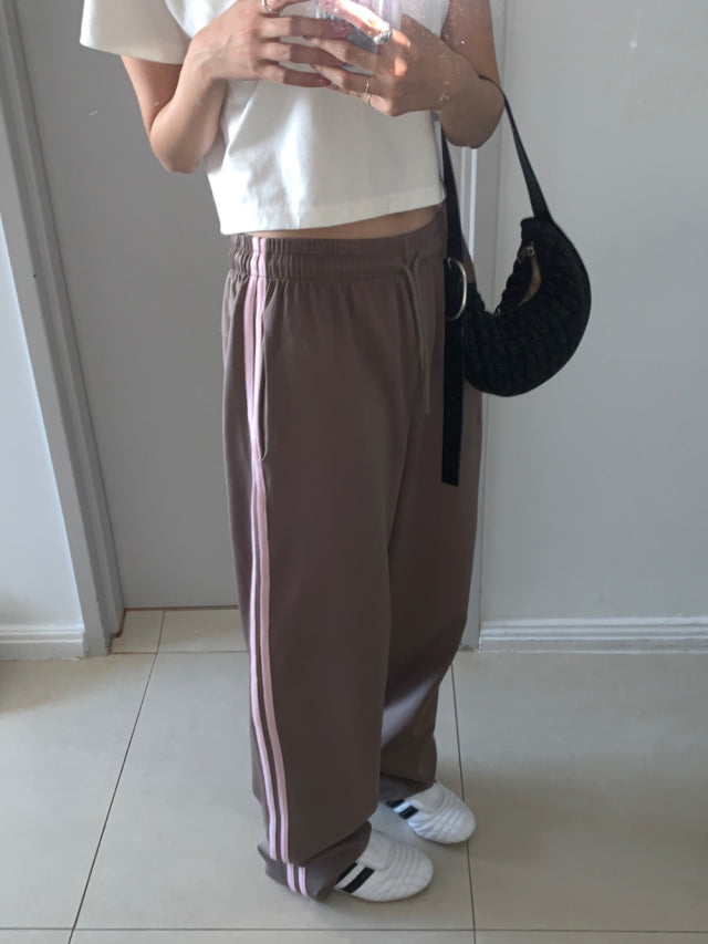 撞色壓線抽繩繭型休閒褲