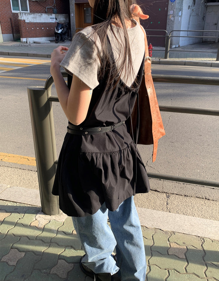 美背抓皺綁帶細節連身裙