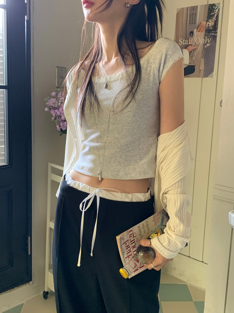 撞色腰頭細節垂感直褲