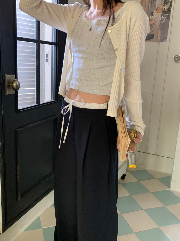 撞色腰頭細節垂感直褲