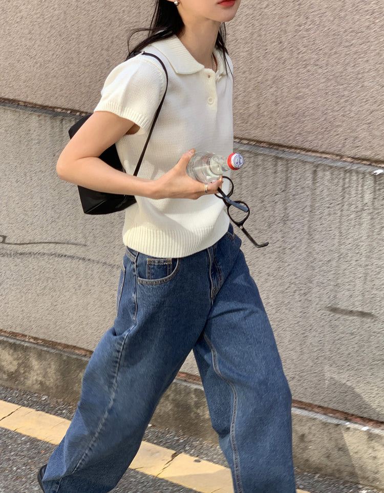 美色翻領修腰針織上衣