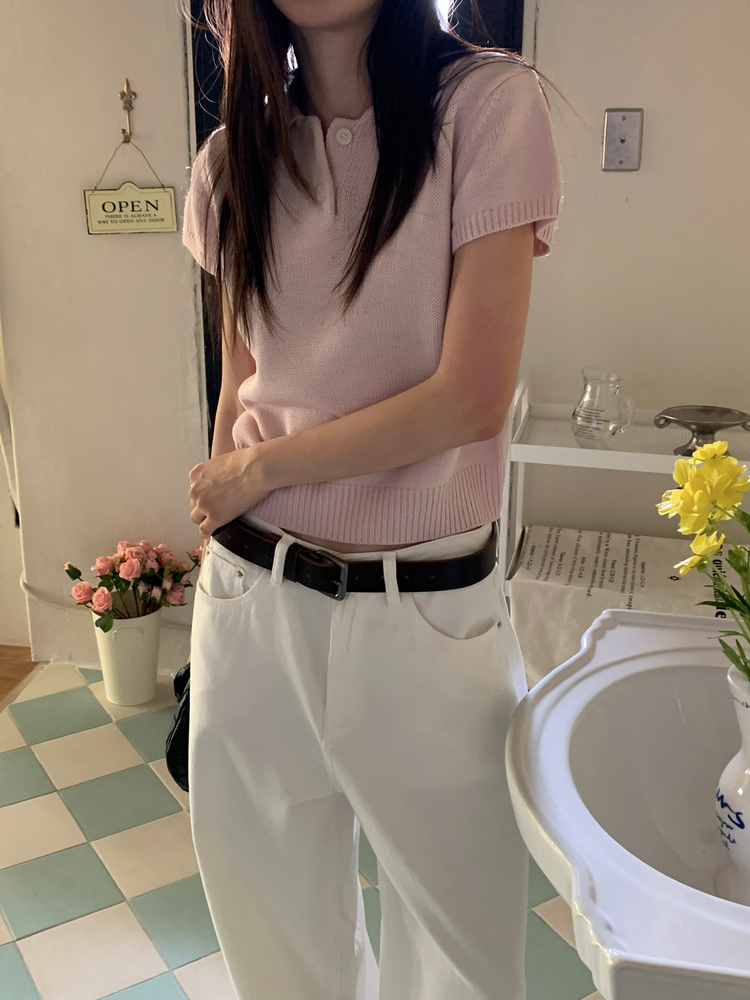 美色翻領修腰針織上衣