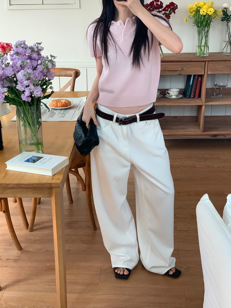 美色翻領修腰針織上衣