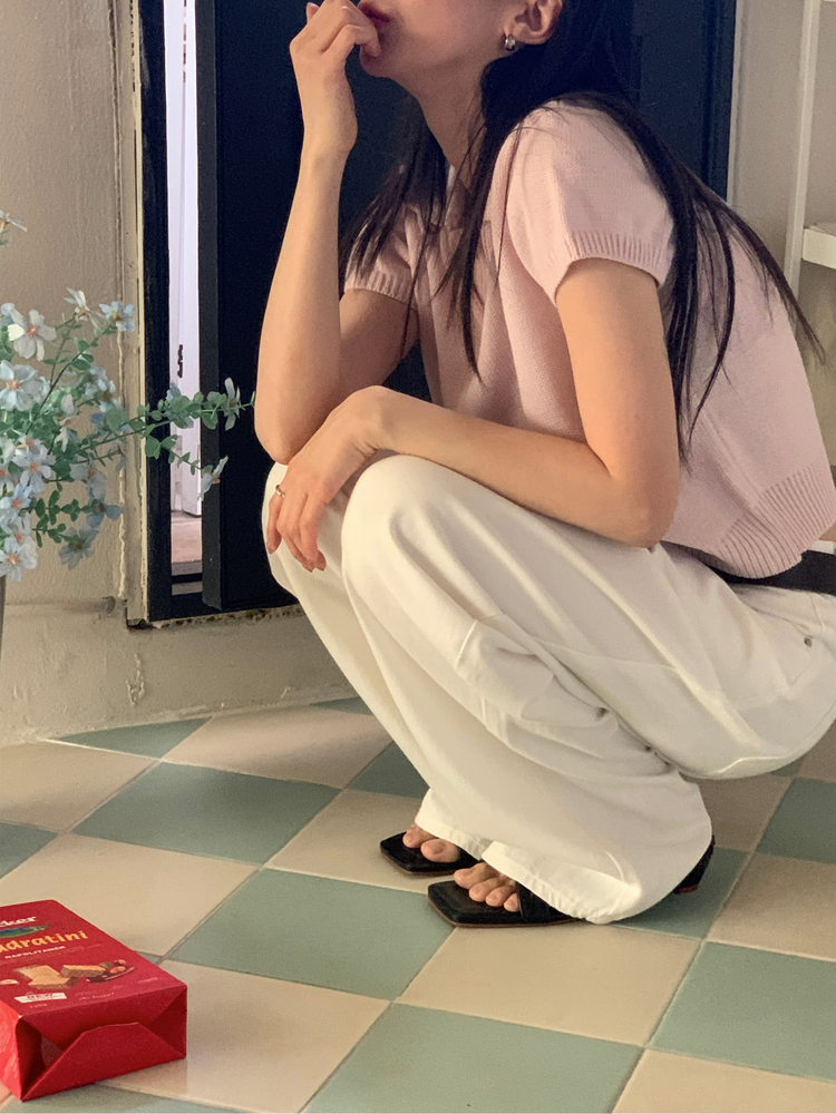 美色翻領修腰針織上衣