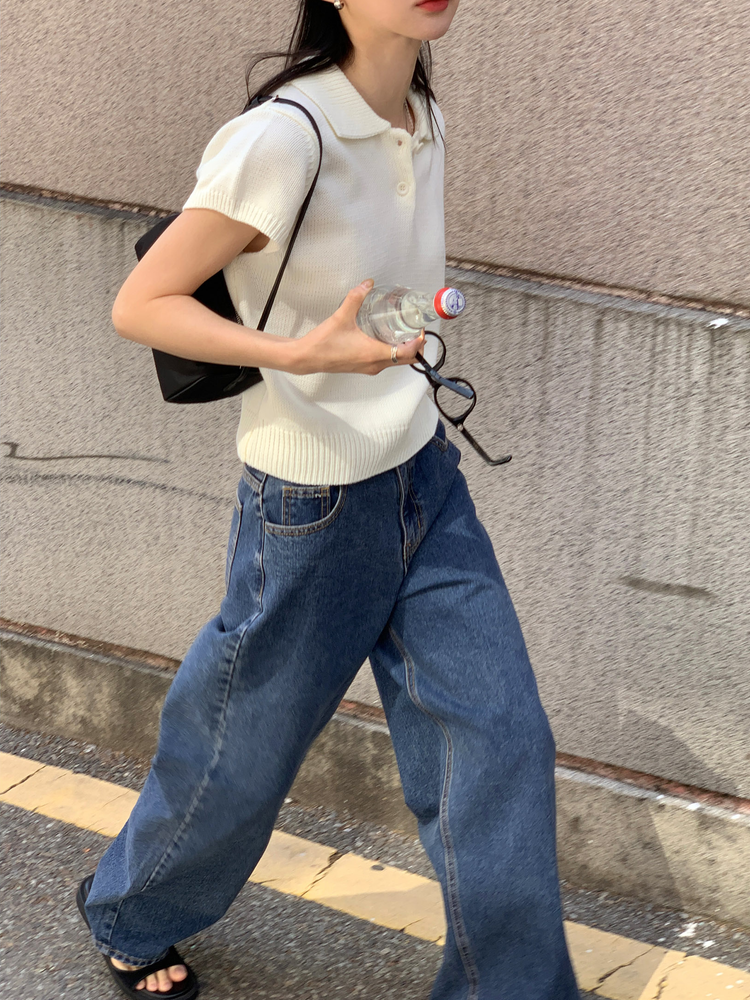 美色翻領修腰針織上衣