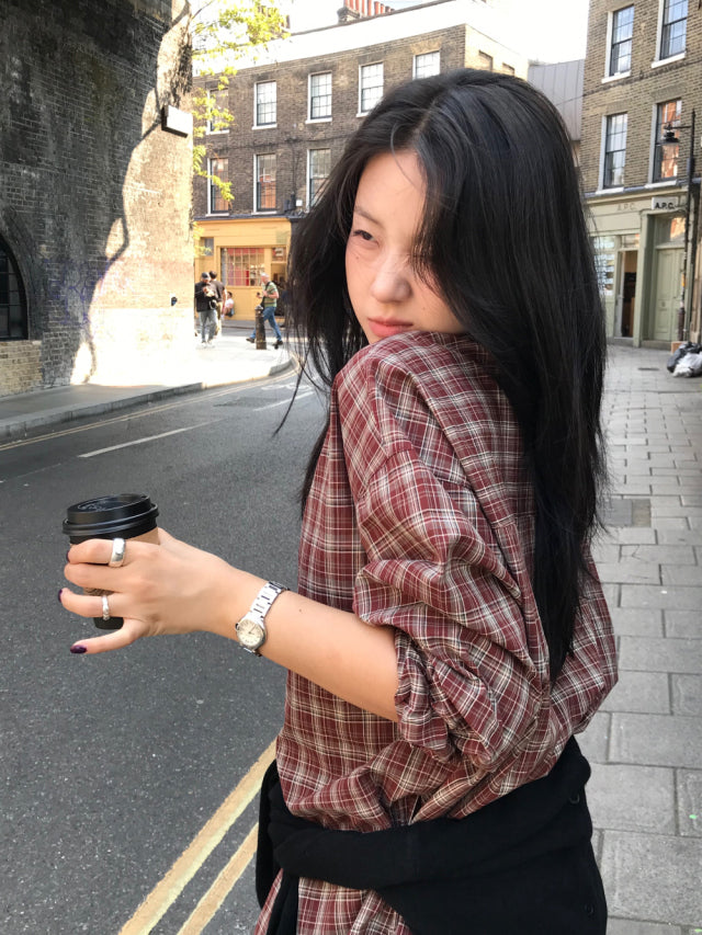 復古撞色格紋襯衫