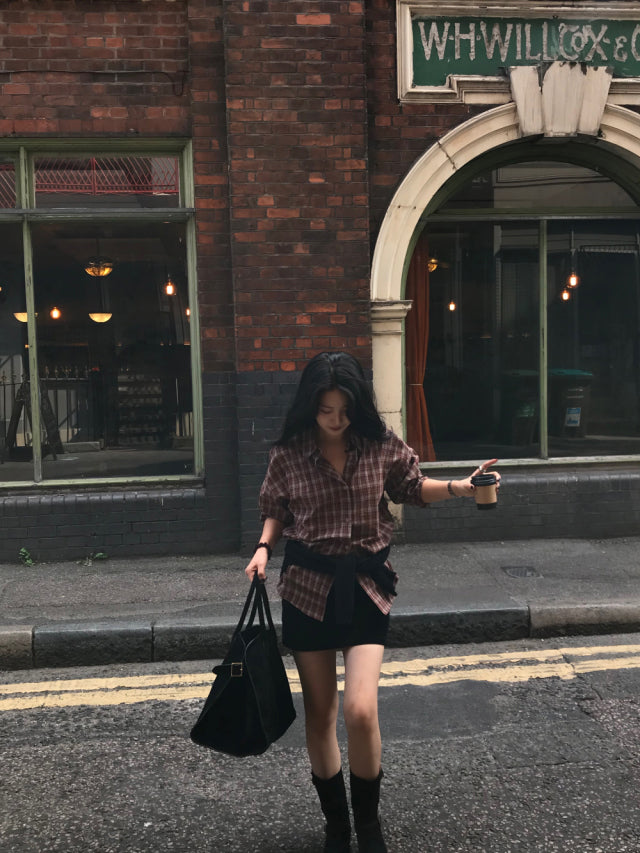 復古撞色格紋襯衫
