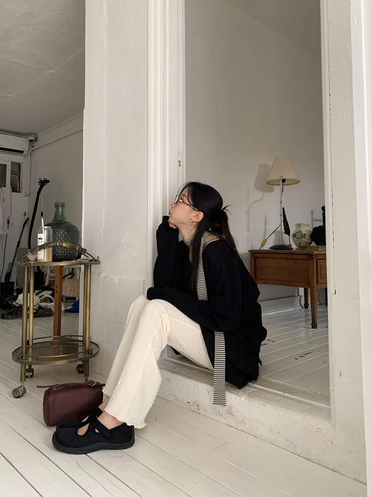 皺皺紋理美腿微喇叭褲