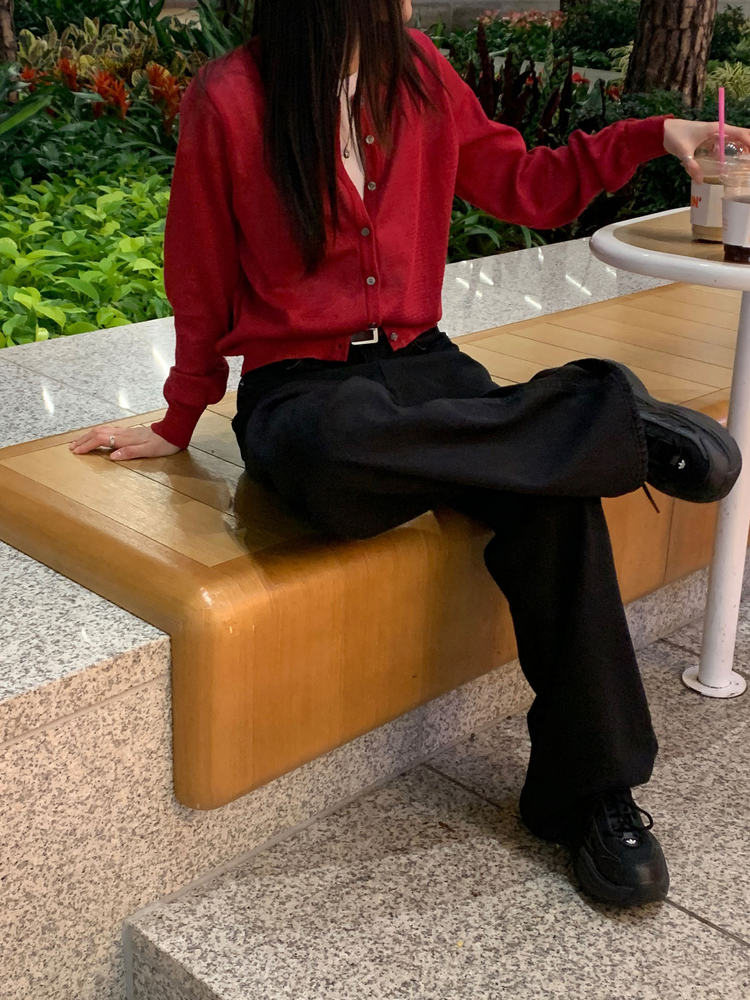 透膚麻料排鈕針織上衣