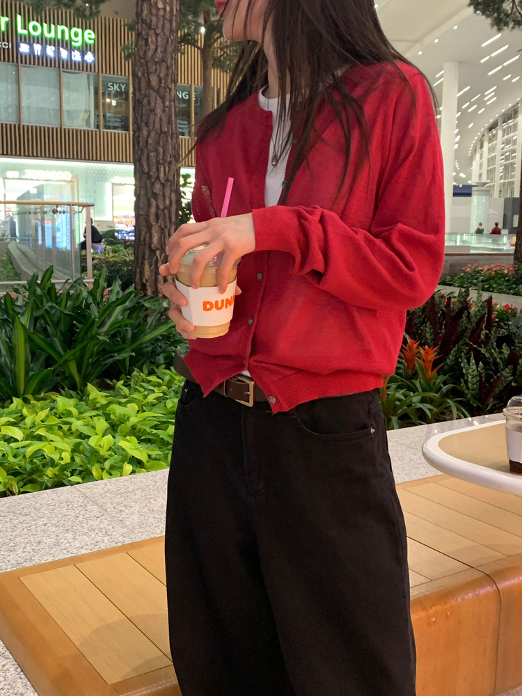 透膚麻料排鈕針織上衣