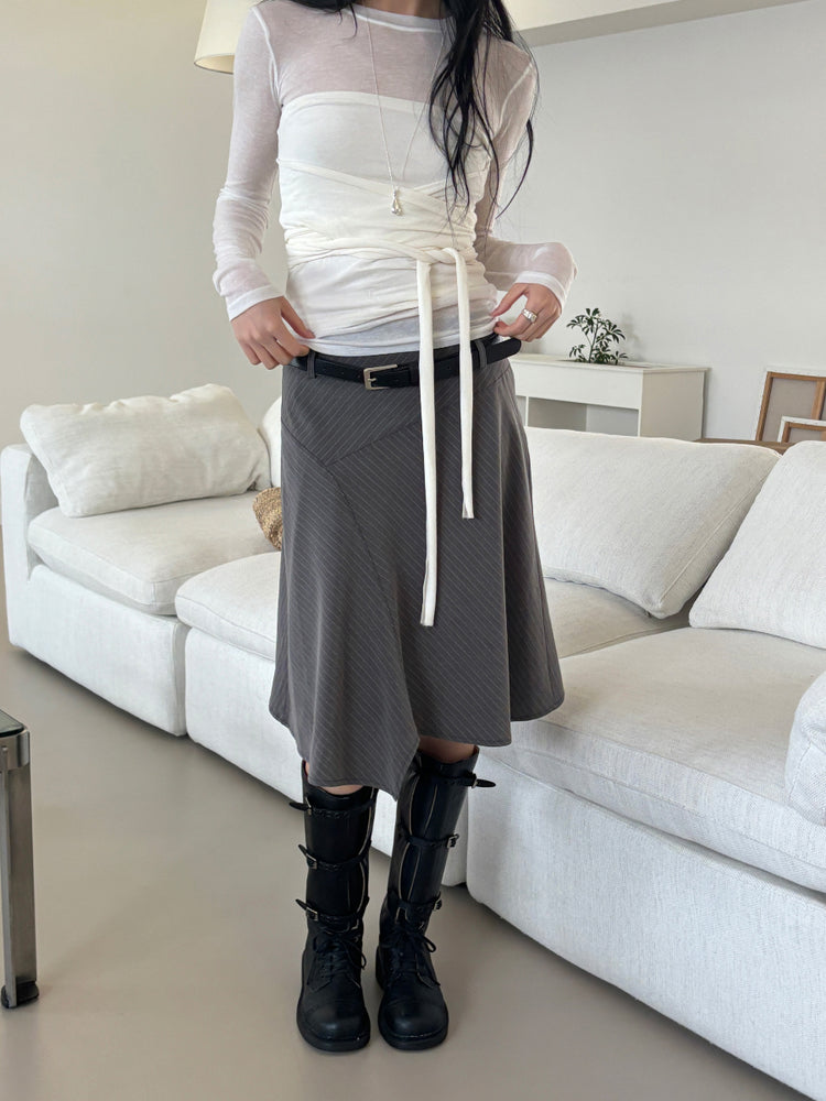 不規則條紋細節中長裙