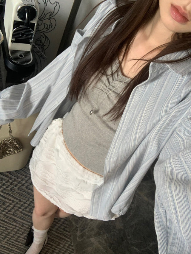 撞色條紋細節寬鬆襯衫