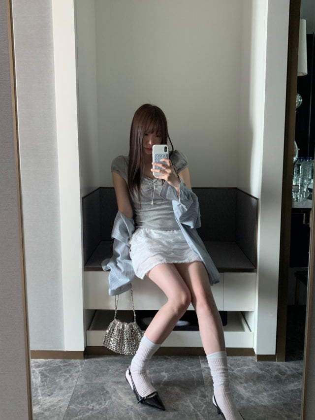 撞色條紋細節寬鬆襯衫
