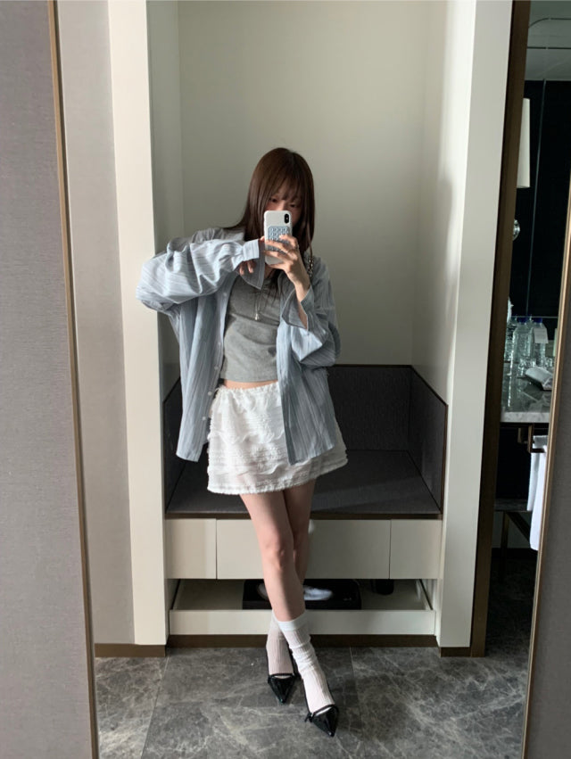 撞色條紋細節寬鬆襯衫
