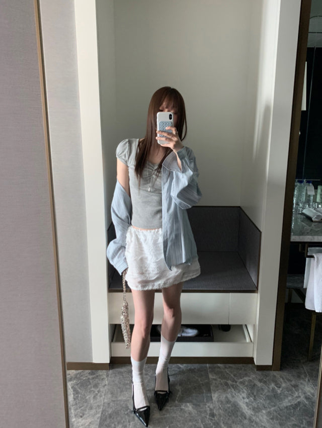 撞色條紋細節寬鬆襯衫