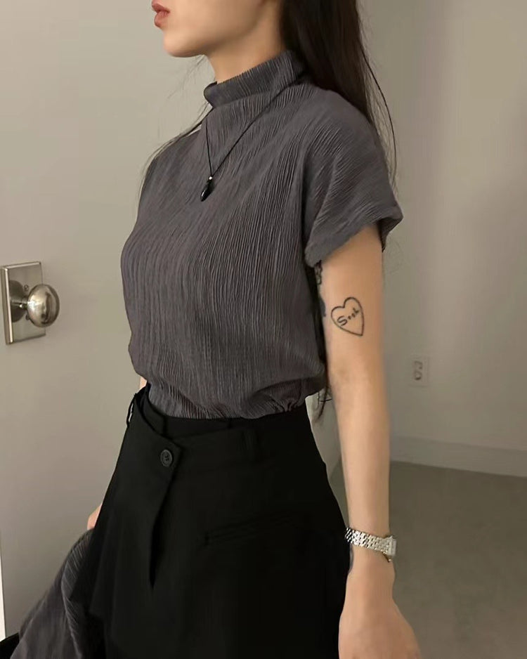 小立領紋理三角巾細節上衣