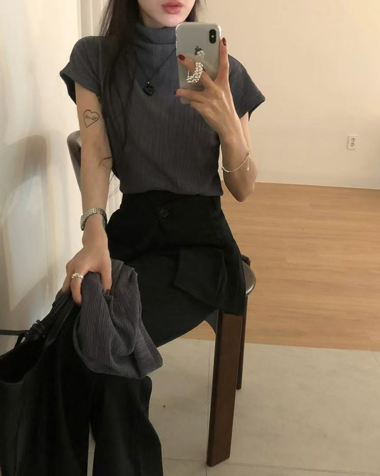 小立領紋理三角巾細節上衣