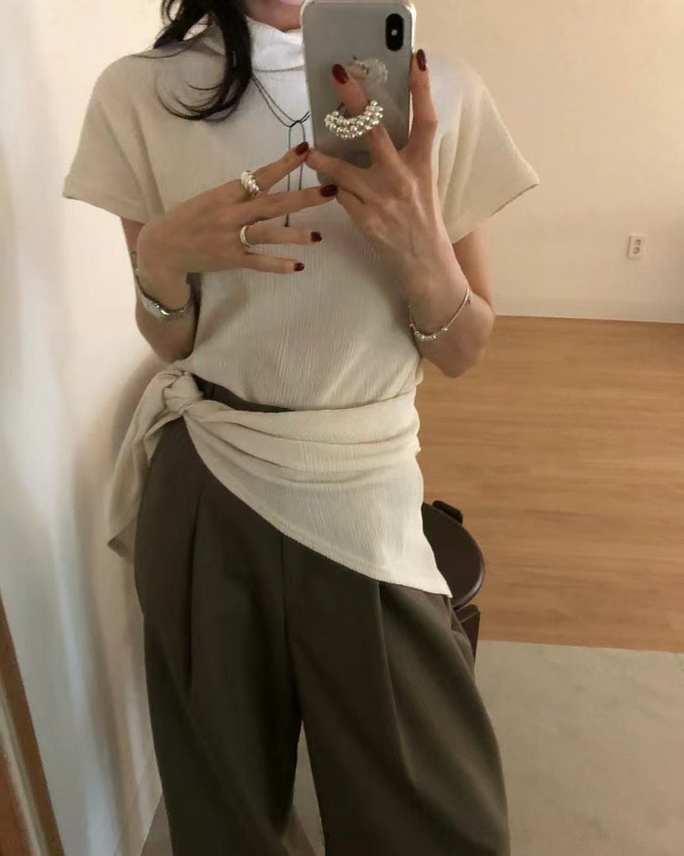 小立領紋理三角巾細節上衣