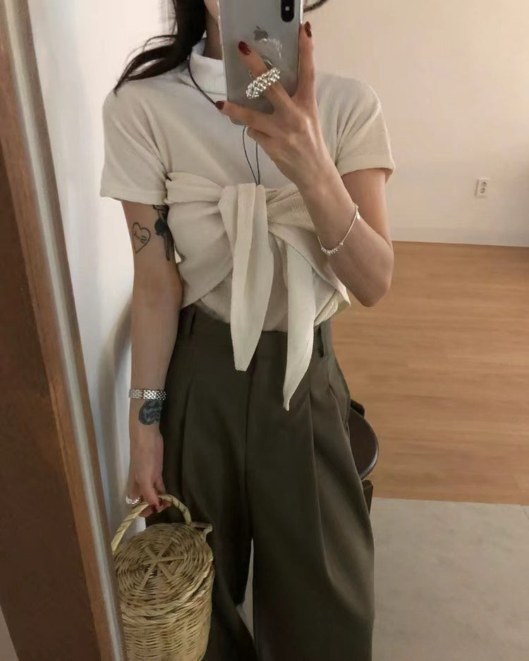 小立領紋理三角巾細節上衣