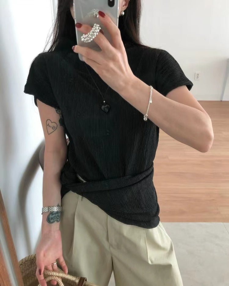 小立領紋理三角巾細節上衣
