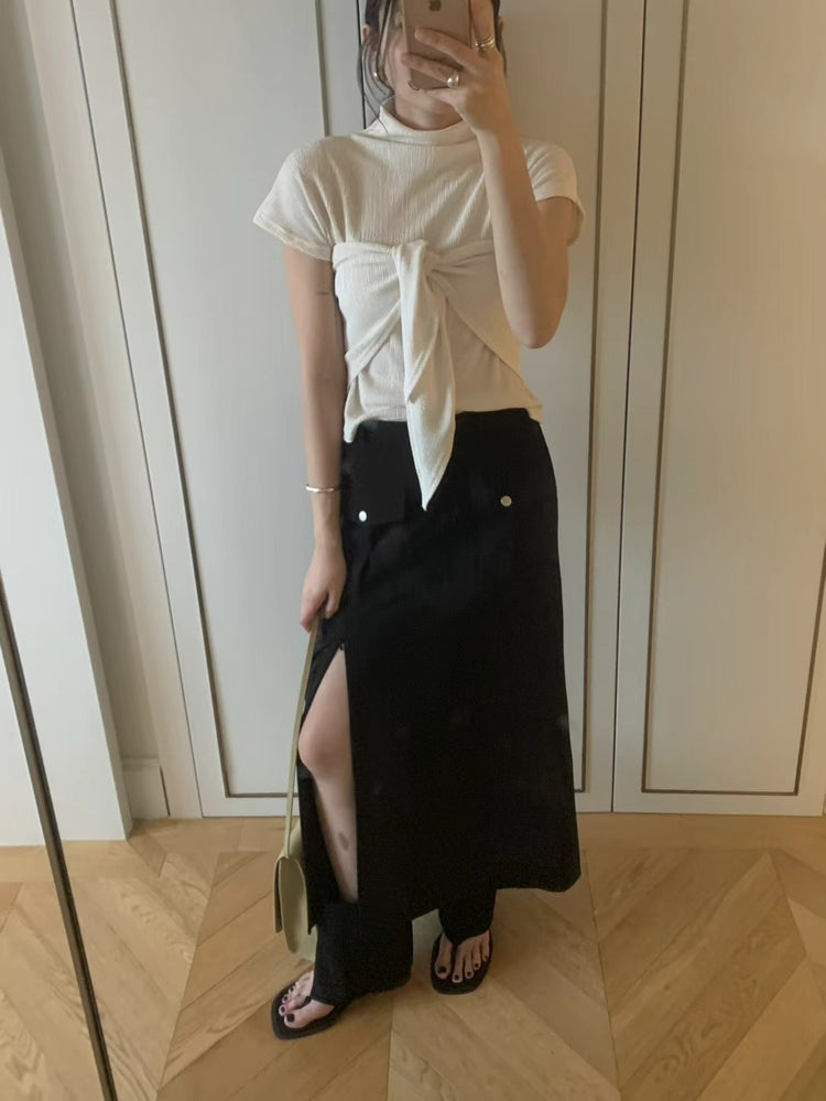 小立領紋理三角巾細節上衣