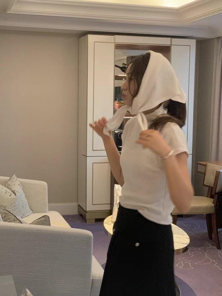 小立領紋理三角巾細節上衣