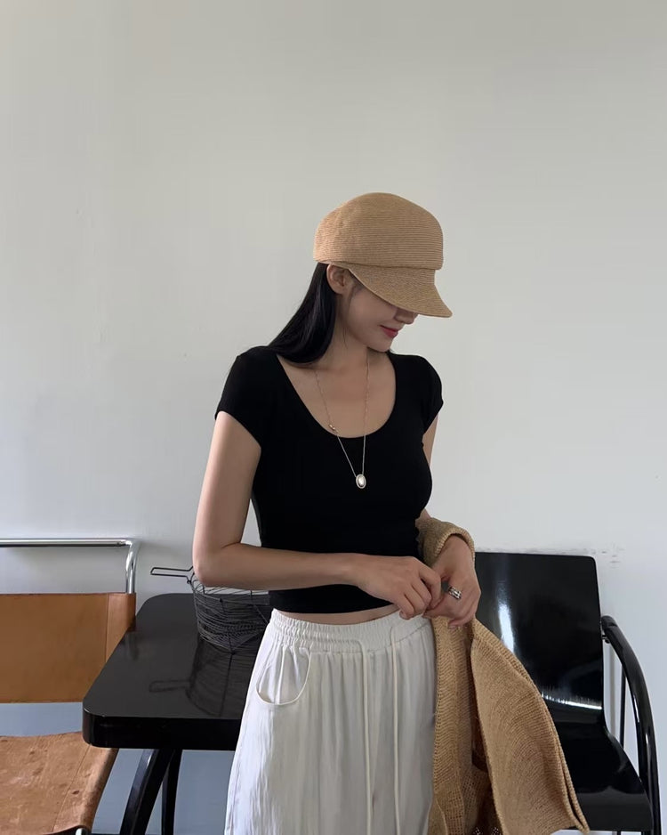 美色親膚U領修身上衣