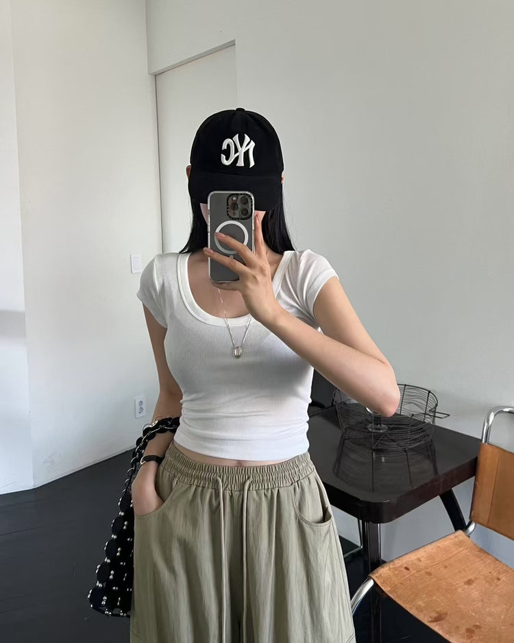 美色親膚U領修身上衣