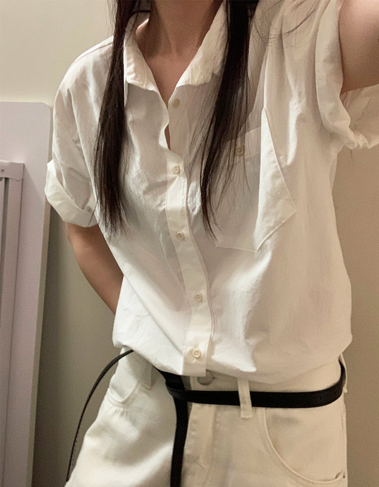 美色休閒感短袖襯衫