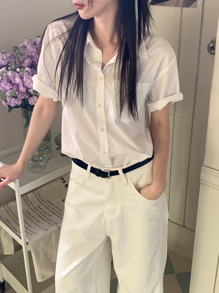 美色休閒感短袖襯衫