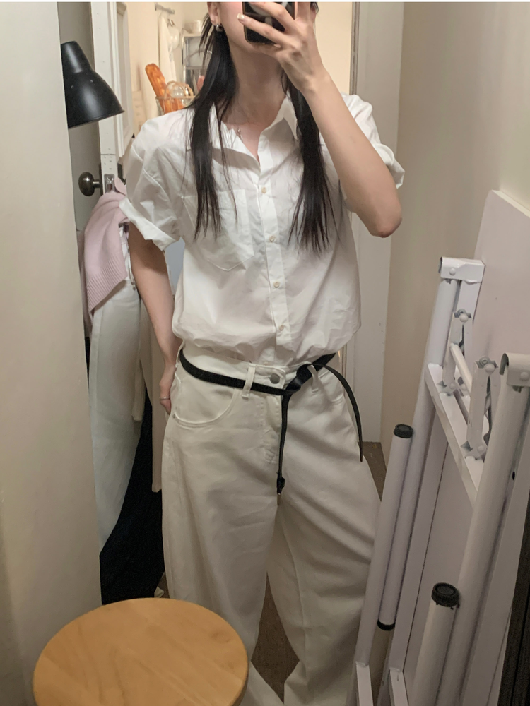 美色休閒感短袖襯衫