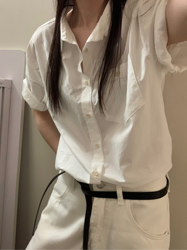 美色休閒感短袖襯衫