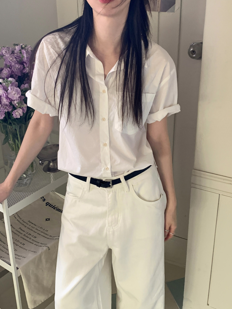 美色休閒感短袖襯衫