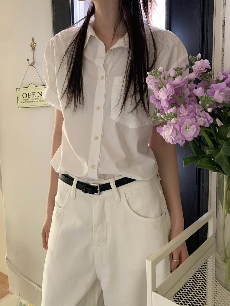 美色休閒感短袖襯衫