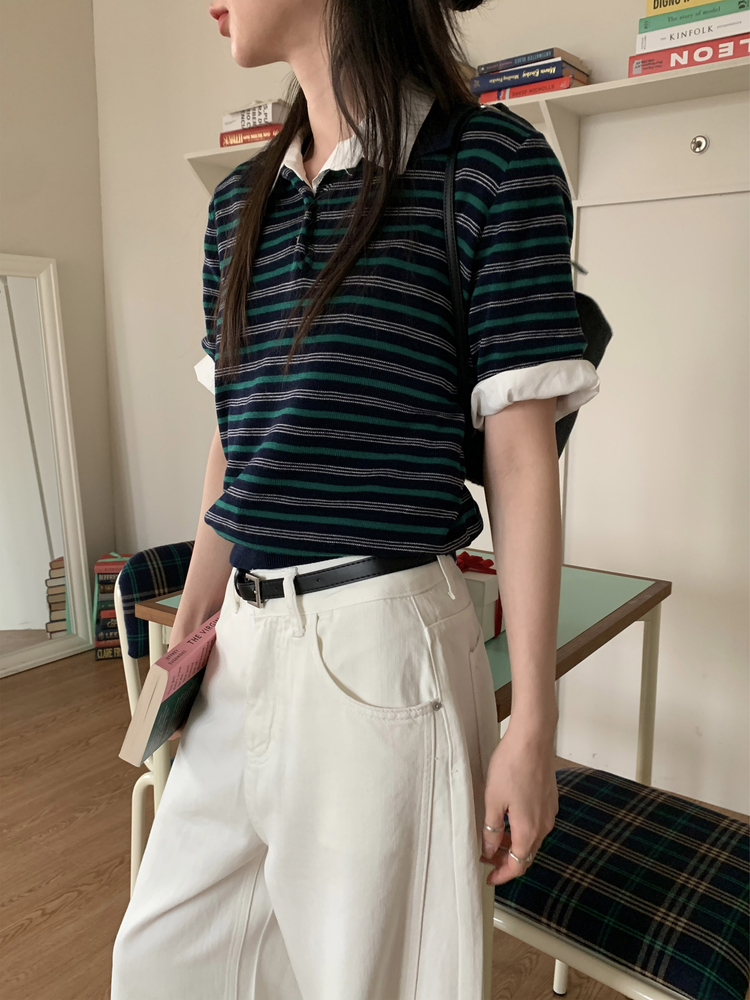 美色休閒感短袖襯衫