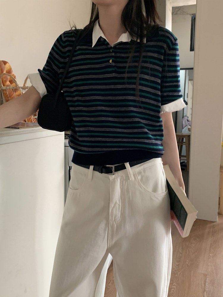 美色休閒感短袖襯衫