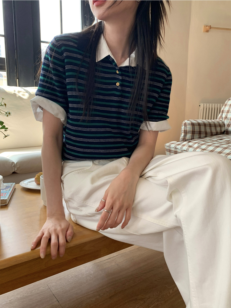 美色休閒感短袖襯衫