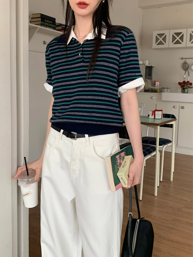 美色休閒感短袖襯衫