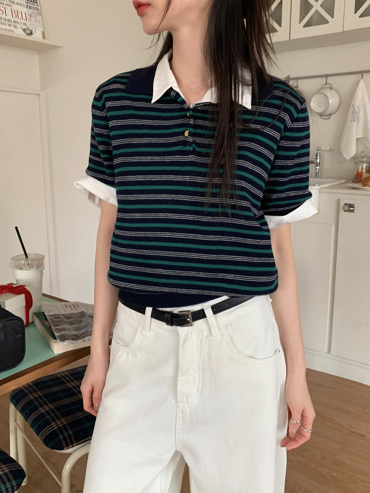 美色休閒感短袖襯衫