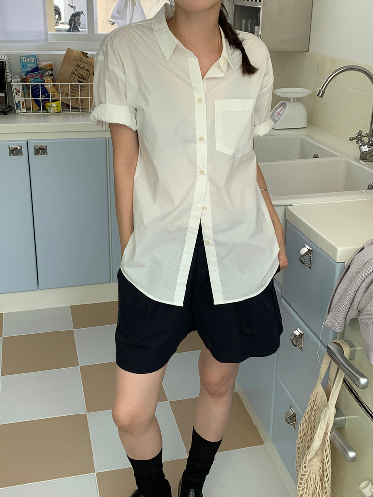 美色休閒感短袖襯衫