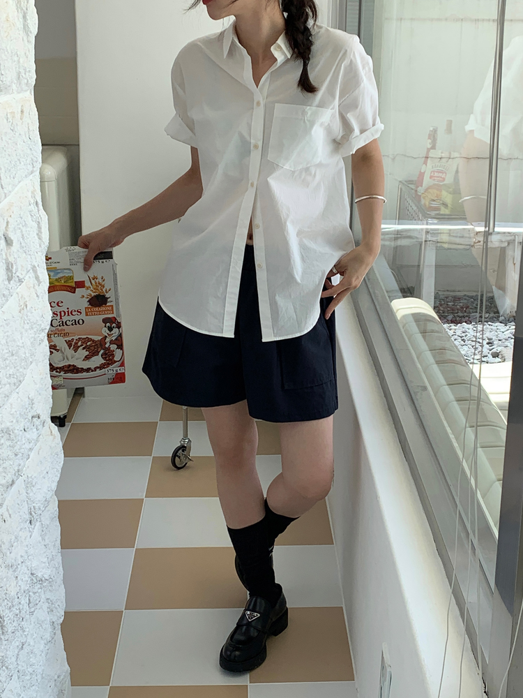 美色休閒感短袖襯衫